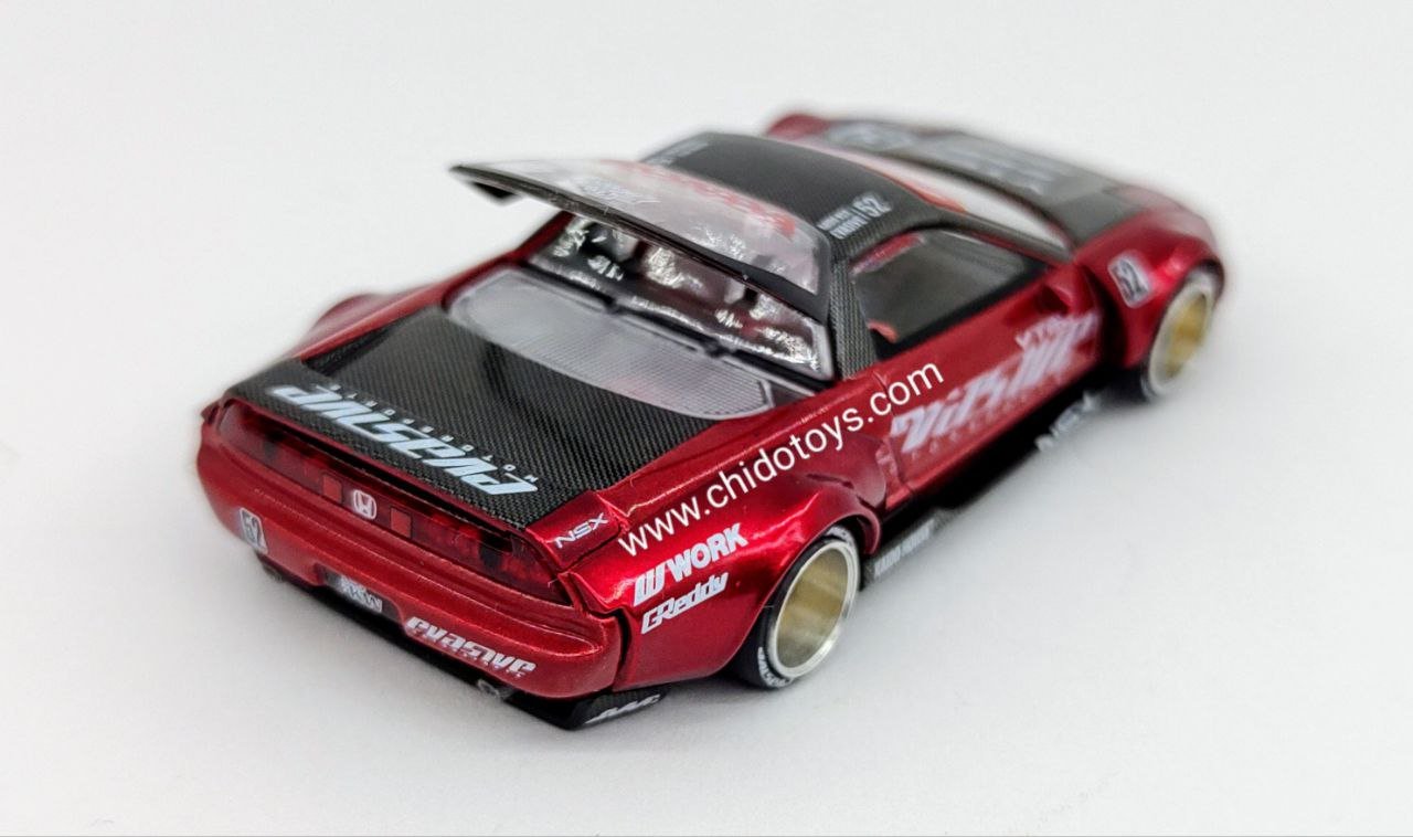 Kaido House Honda NSX Evasive V1 1:64 rojo con faros retráctiles, primera edición - Chido Toys