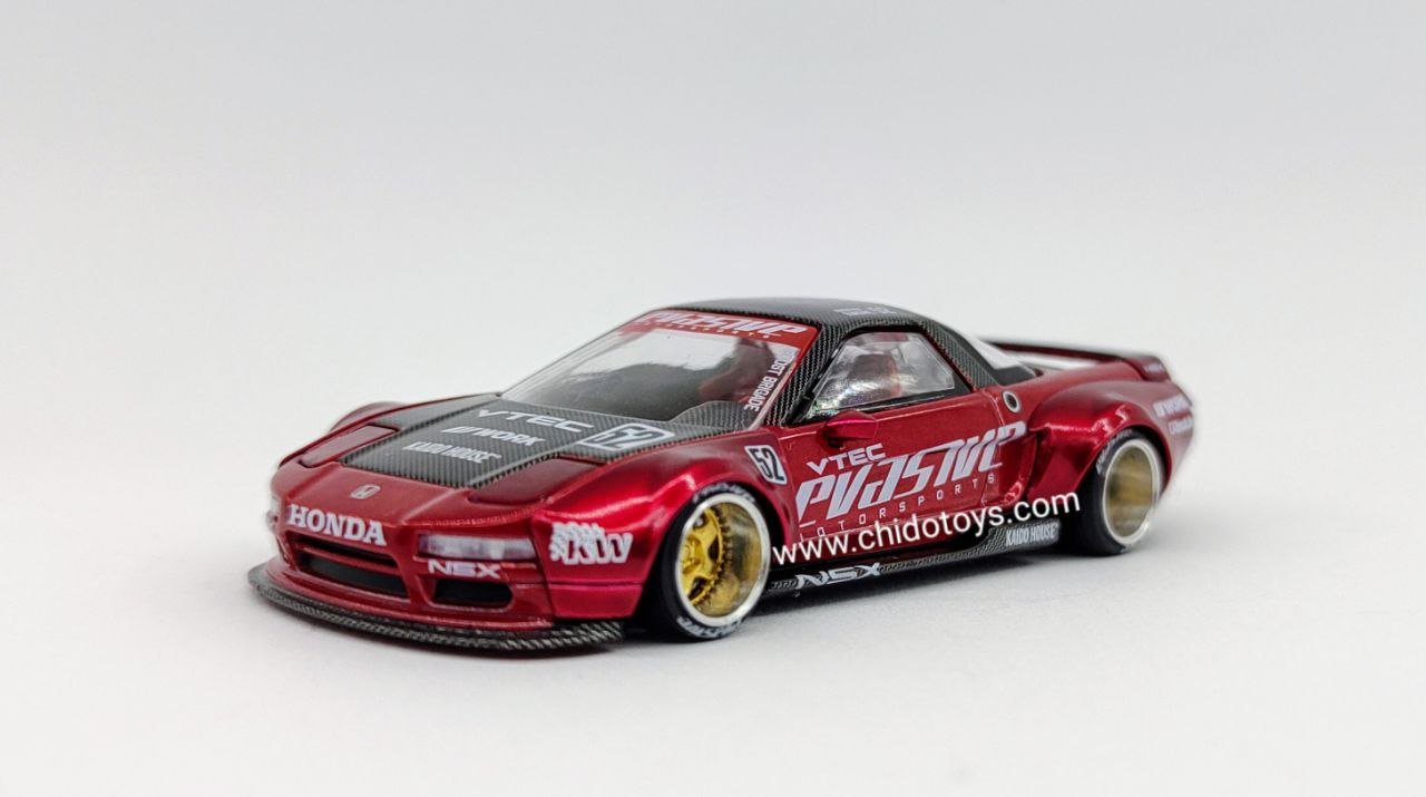 Kaido House Honda NSX Evasive V1 1:64 rojo con faros retráctiles, primera edición - Chido Toys