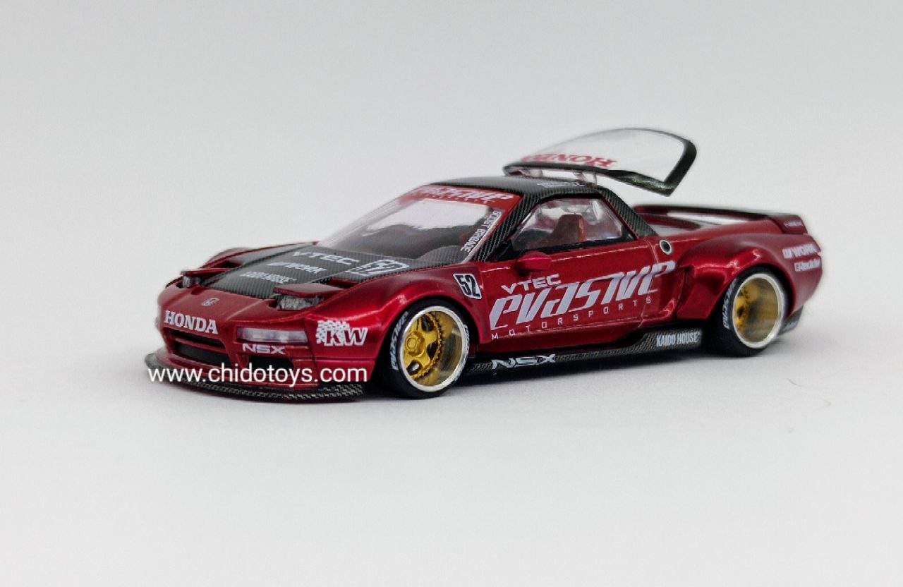 Kaido House Honda NSX Evasive V1 1:64 rojo con faros retráctiles, primera edición - Chido Toys