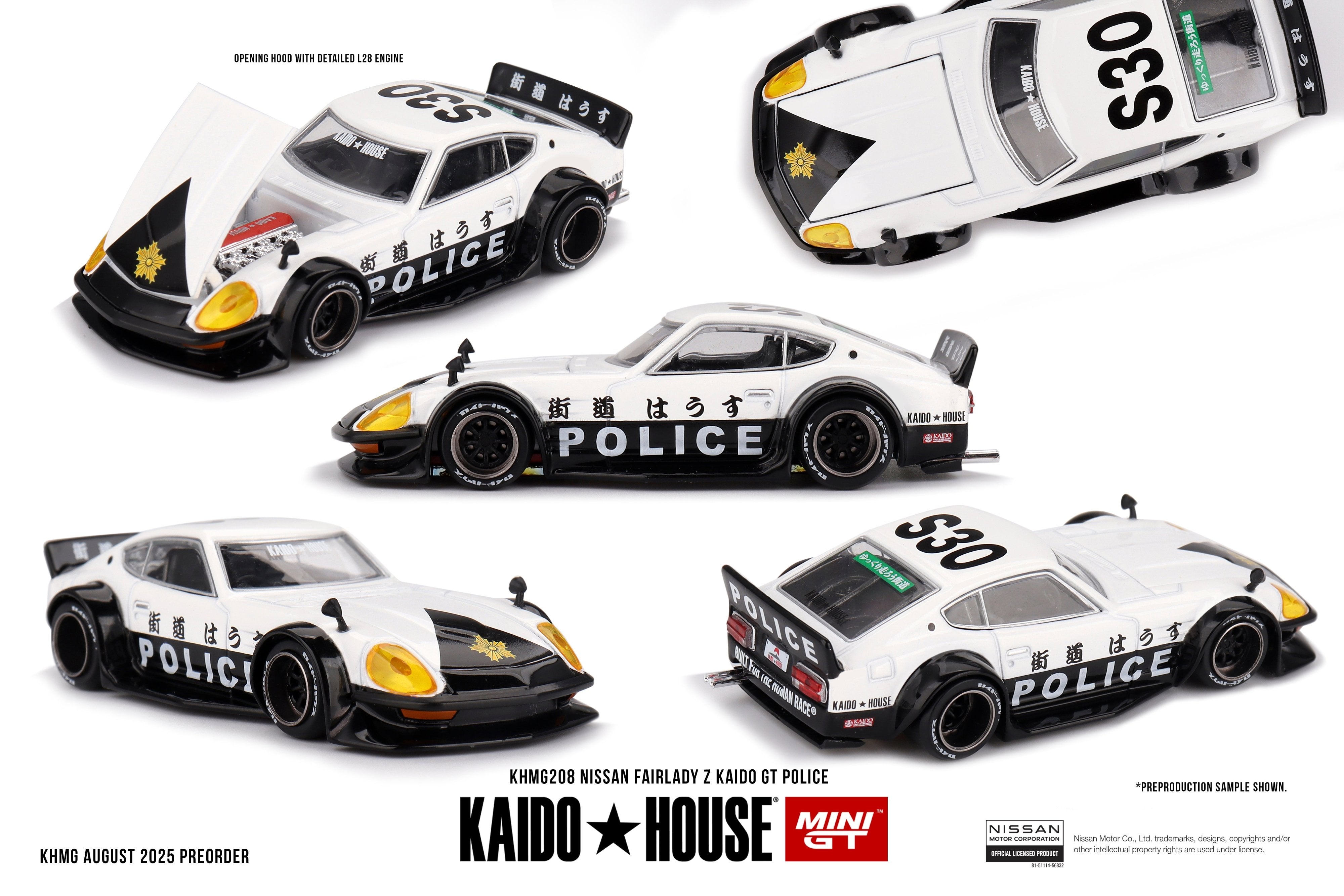 Kaido House Nissan Fairlady Z Police 1:64 apertura cofre - Chido Toys