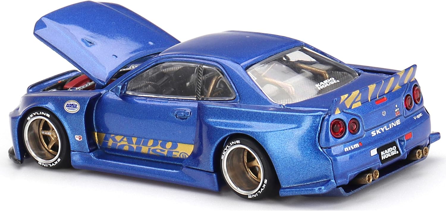 Kaido House Nissan Skyline GT-R R34 V1 1:64 azul metálico - Chido Toys