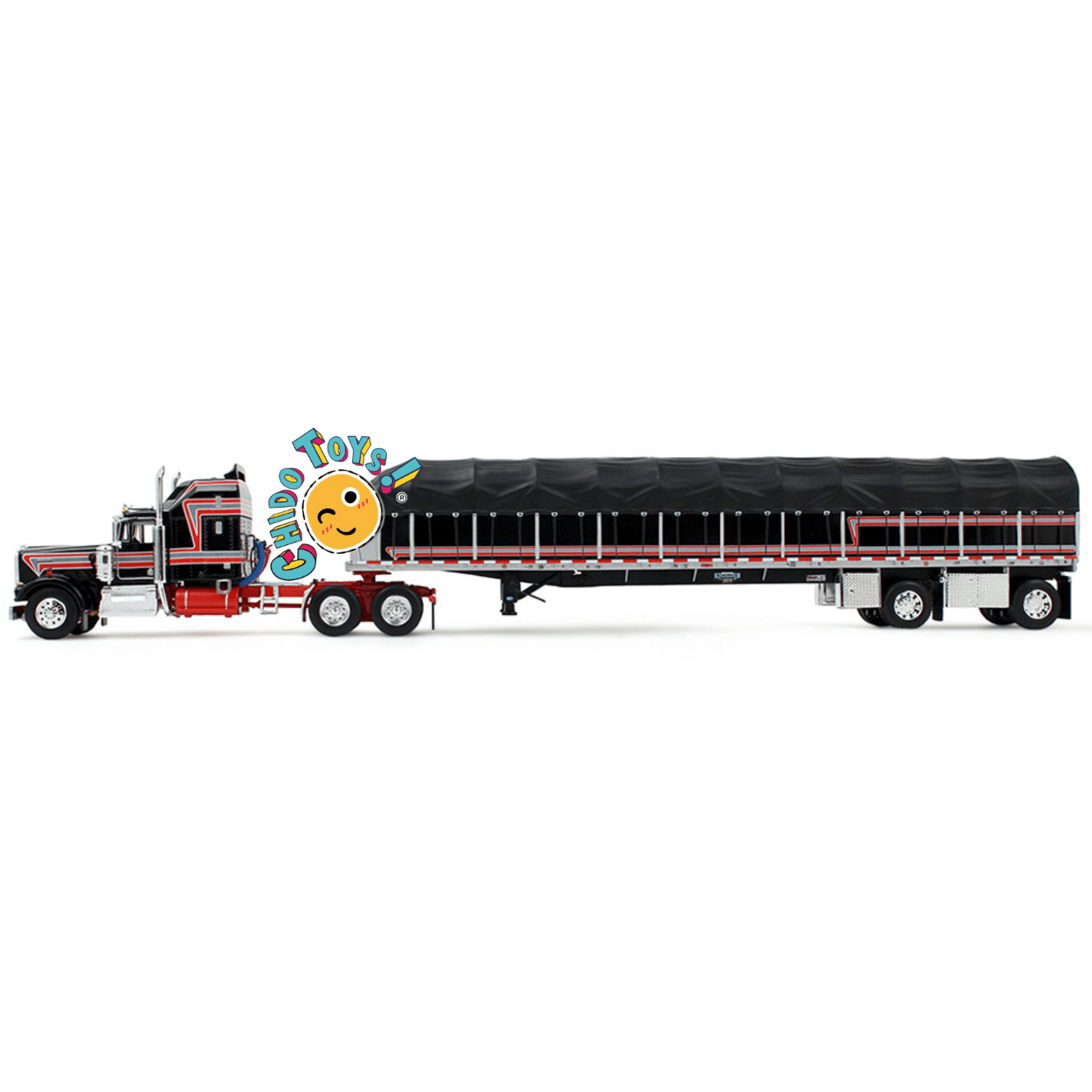 Kenworth W900A con remolque cubierto a escala 1:64 DCP – Réplica metálica con cofre abatible - Chido Toys