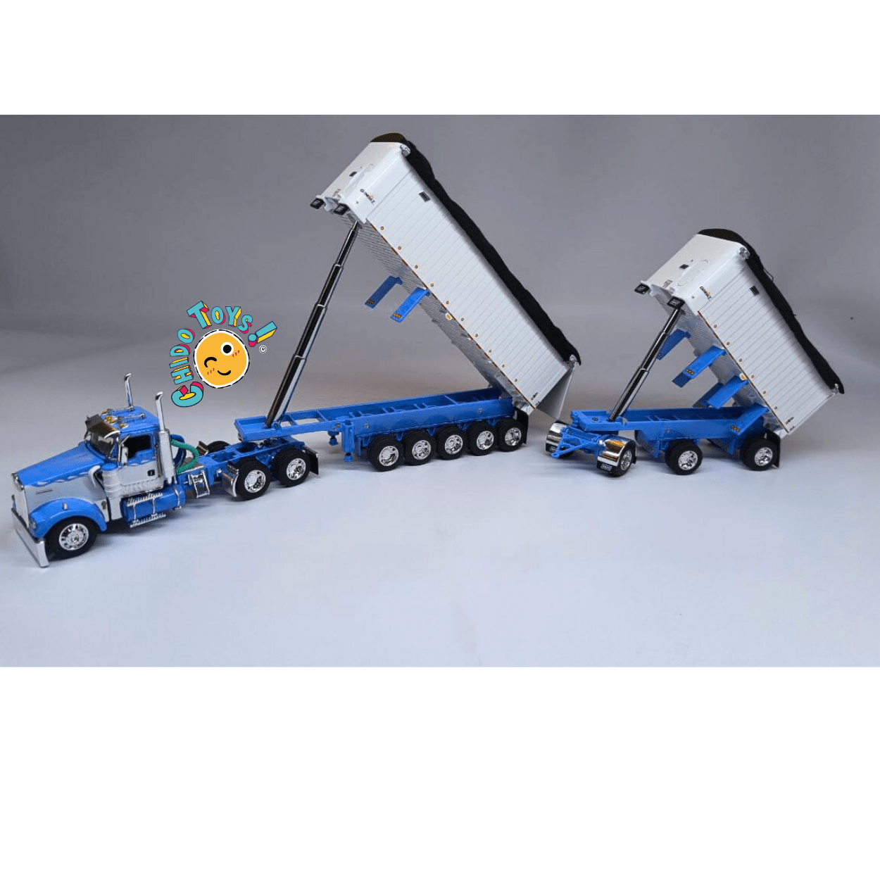 Kenworth W900L con doble tolva East Dump Trailer a escala 1:64 DCP – Réplica metálica con cofre abatible - Chido Toys