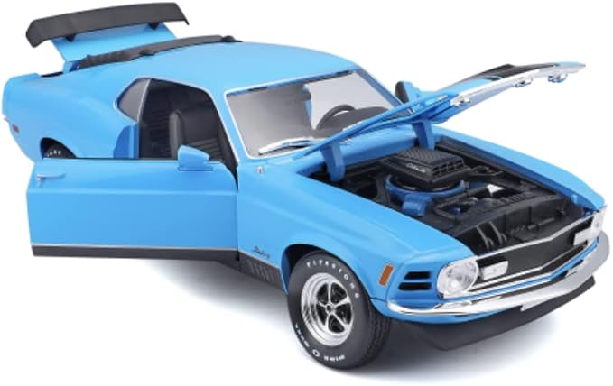 Maisto 1970 Ford Mustang Boss 429 Special Edition 1:18 azul con apertura de cofre y puertas - Chido Toys