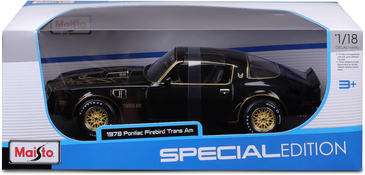 Maisto 1978 Pontiac Firebird Trans Am Special Edition 1:18 negro con apertura total - Chido Toys