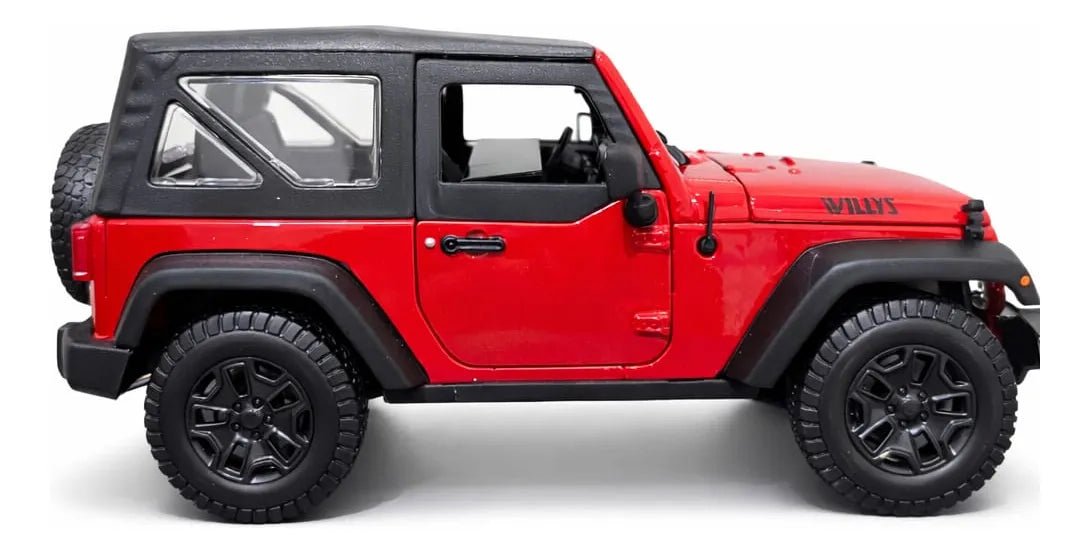 Maisto 2014 Jeep Wrangler Willys Special Edition 1:18 rojo con apertura de cofre y puertas - Chido Toys