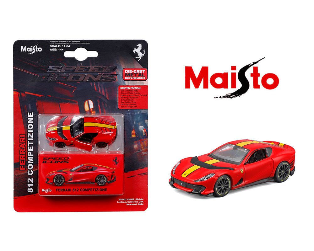 Maisto Ferrari 812 Competizione Speed Icons 1:64 rojo franjas - Chido Toys