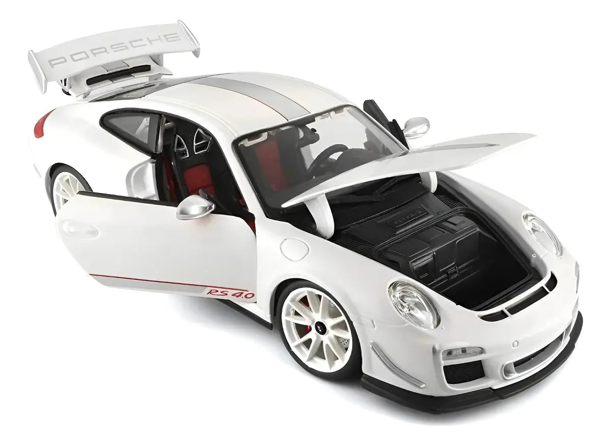 Maisto Porsche 911 GT3 RS 4.0 Special Edition 1:18 blanco con apertura de cofre, puertas y motor - Chido Toys