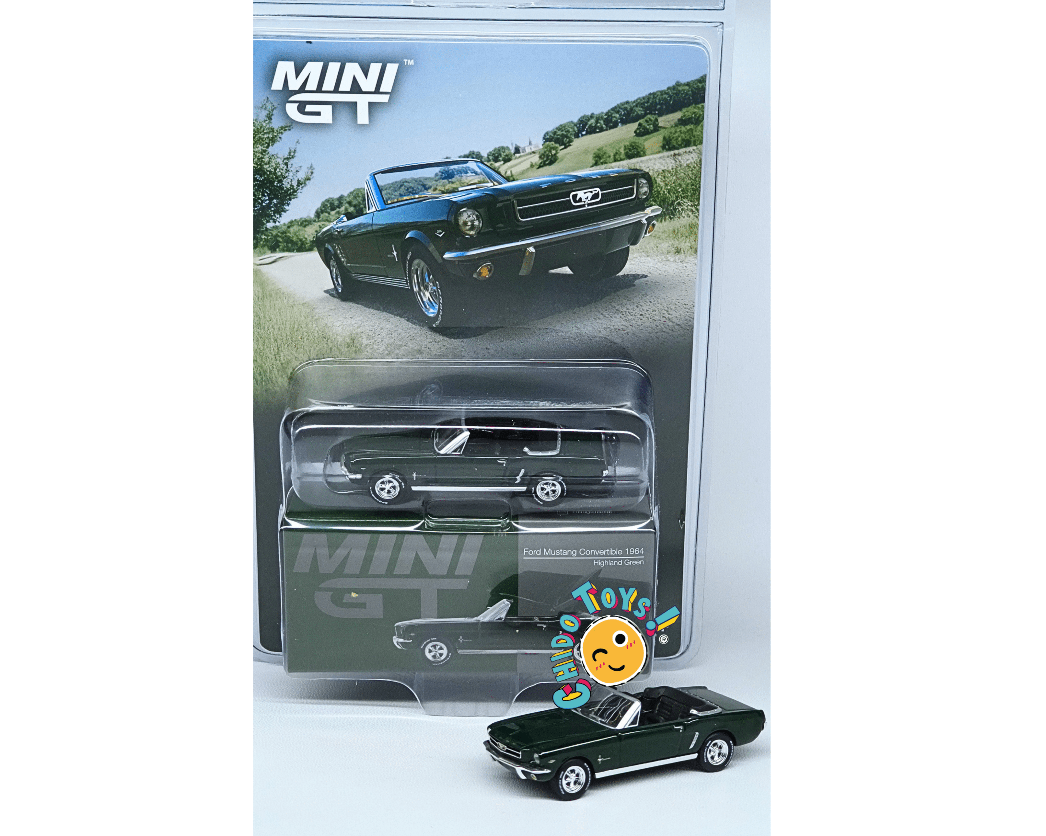 Mini GT Ford Mustang Convertible 1965 Verde Oscuro Primera Edición - Chido Toys