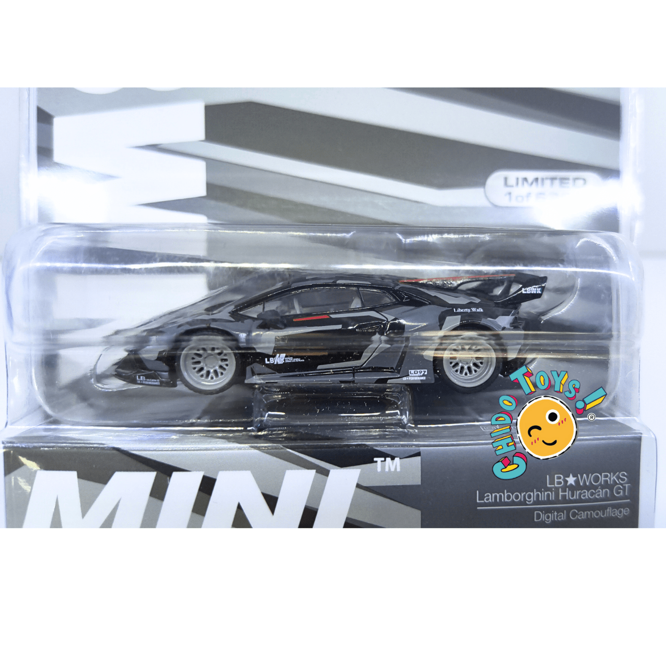 Mini GT Lamborghini Huracán GT 1:64 CHASE negro digital camouflage - Chido Toys