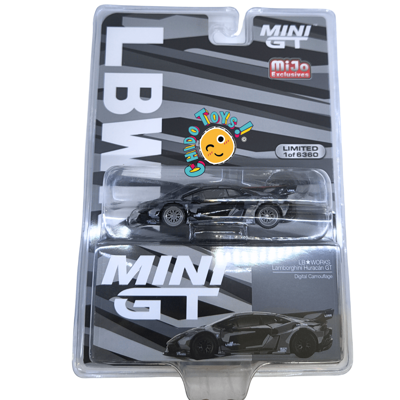 Mini GT Lamborghini Huracán GT 1:64 CHASE negro digital camouflage - Chido Toys