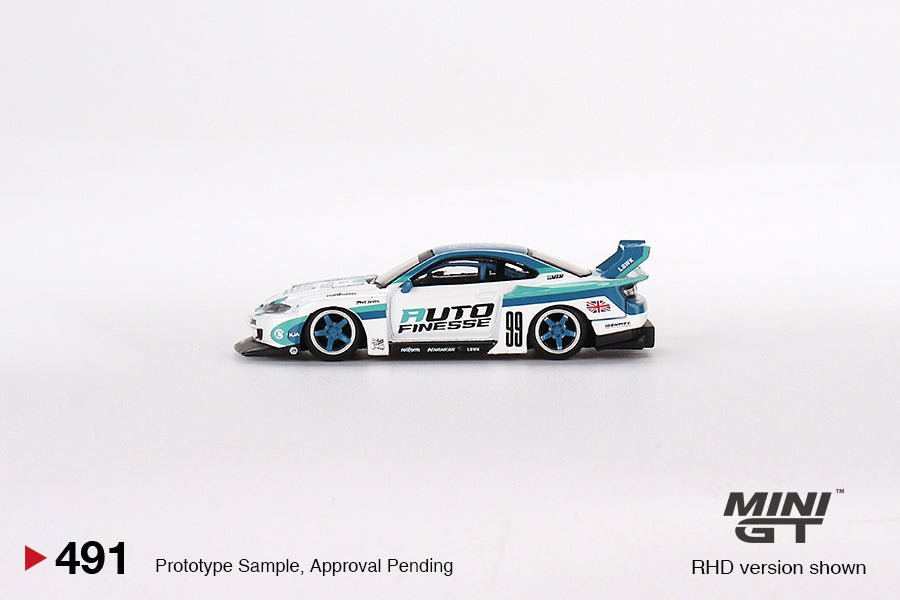 Mini GT LBWK Nissan Silvia S15 1:64 Auto Finesse blanco/teal - Chido Toys