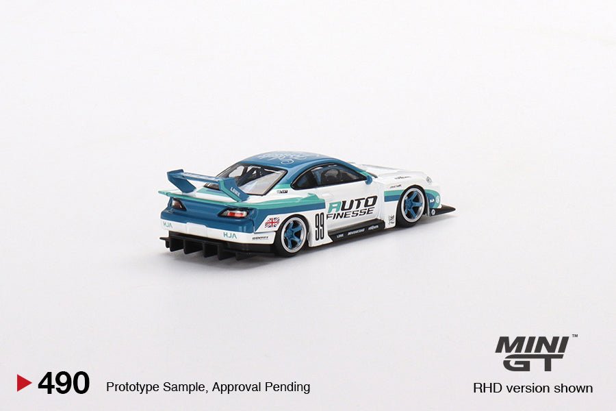 Mini GT LBWK Nissan Silvia S15 1:64 Auto Finesse blanco/teal - Chido Toys