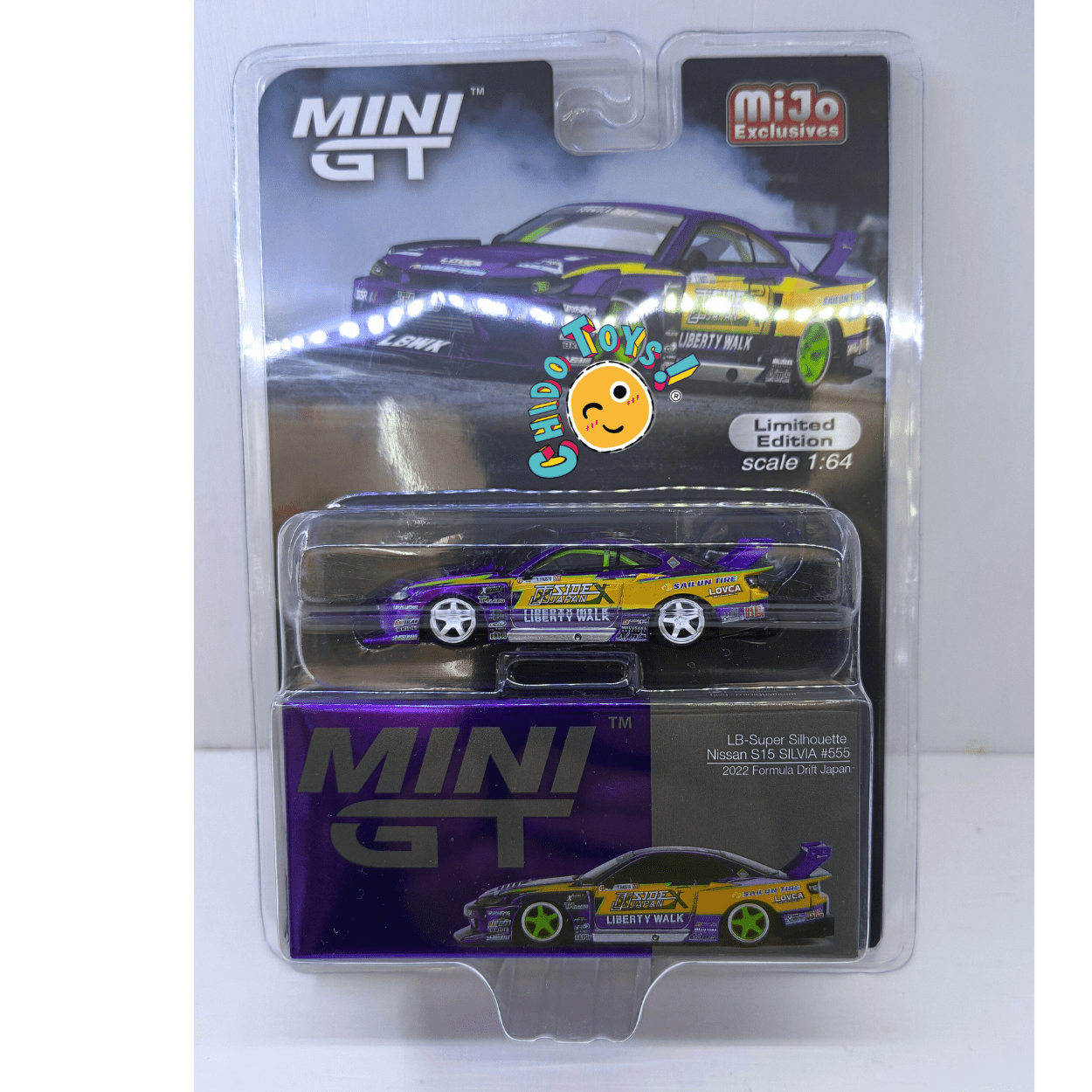 Mini GT × LBWK Nissan Silvia S15 Super Silhouette — CHASE MiJo 1:64 (blíster con detalle en esquinas) - Chido Toys