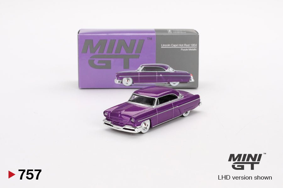 Mini GT Lincoln Capri Hot Rod 1954 1:64 morado metálico - Chido Toys
