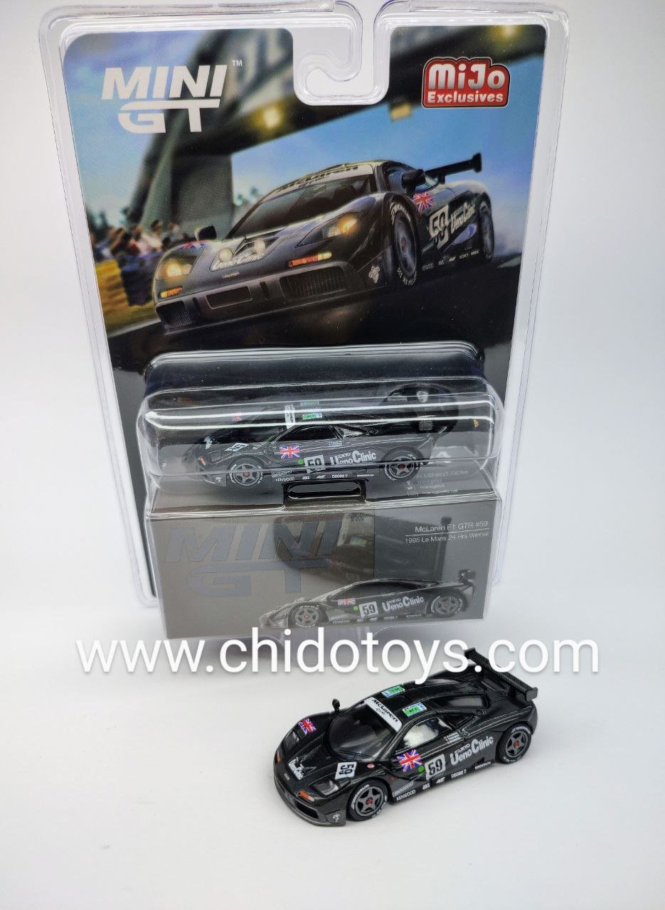 Mini GT McLaren F1 GTR Ueno Clinic 1:64 negro Le Mans - Chido Toys