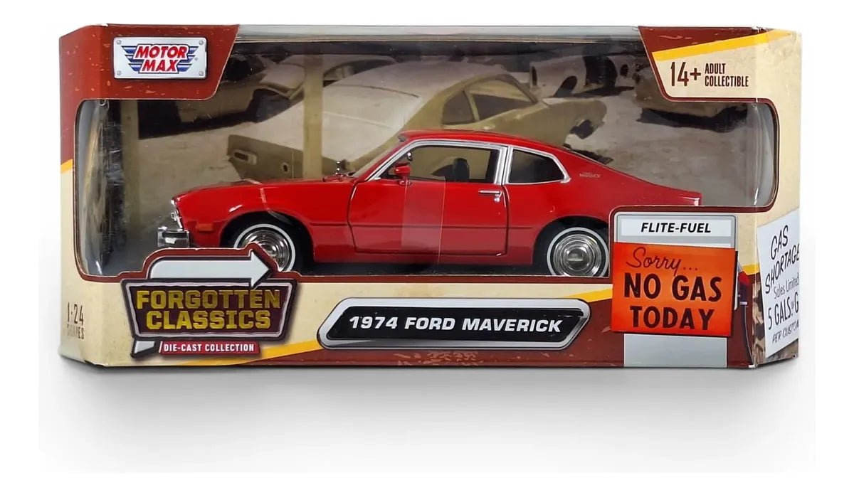 MotorMax Forgotten Classics Ford Maverick 1974 1:24 rojo con apertura de cofre y puertas - Chido Toys