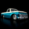 Hot Wheels RLC Ford F100 1962 1:64 Spectraflame Aqua y blanca, con Real Riders, franja blanca y cofre abatible.