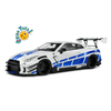 Nissan GT - R R35 Liberty Walk Blanco/Azul – Tributo Fast & Furious – Escala 1:18 Solido - Chido Toys