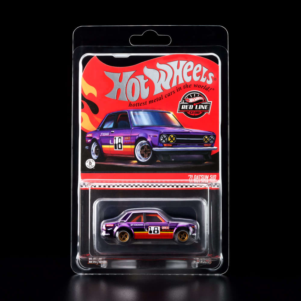 Hot Wheels RLC ’71 Datsun 510 1:64 Spectraflame Purple con cofre abatible