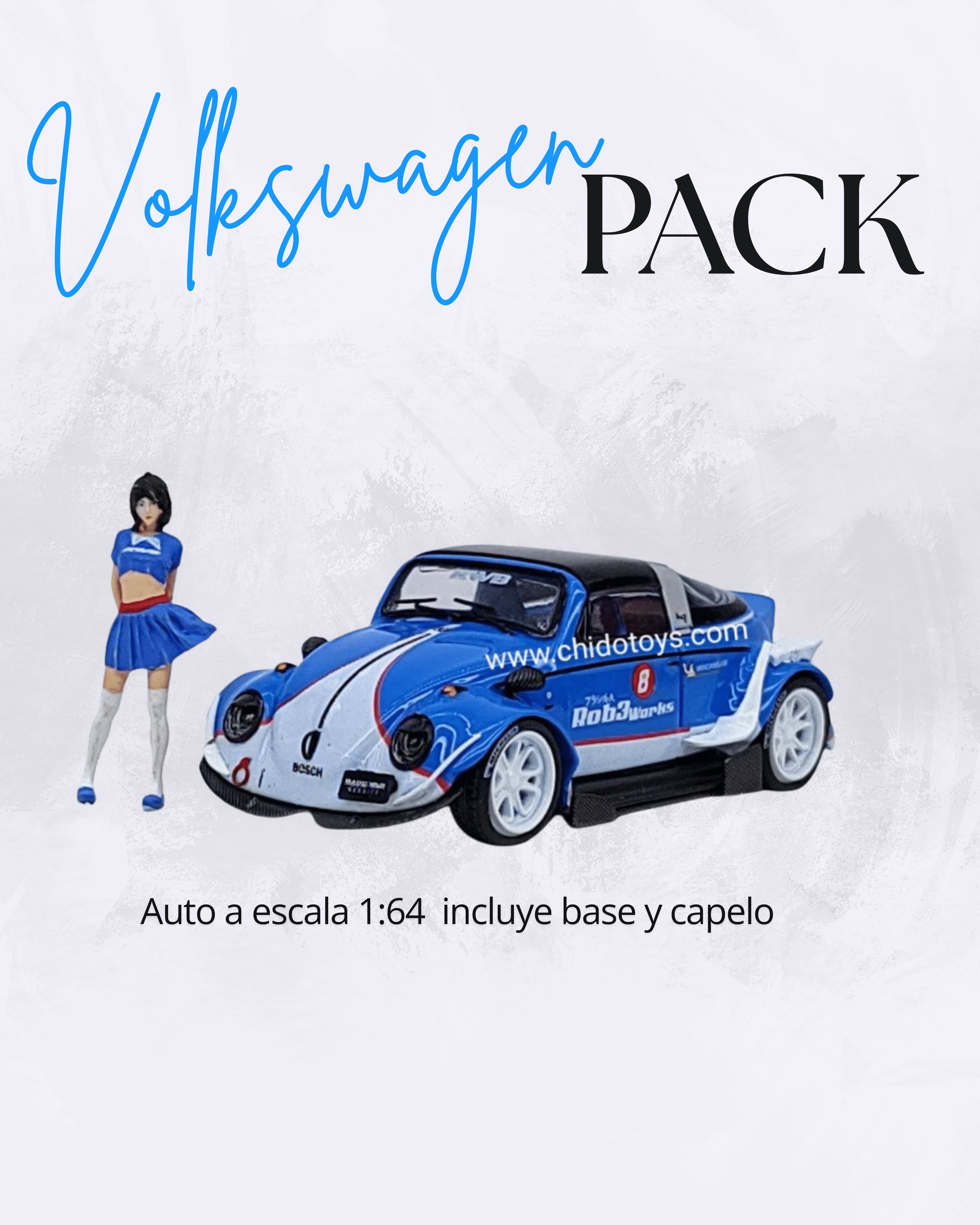 Pack Beetle– Playera+ Arte en Aluminio con LED + Auto 1:64 con figura + Empaque temático - Chido Toys