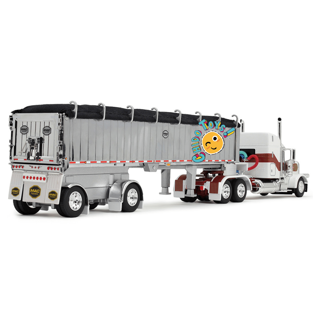 Peterbilt 379 con tolva MAC Trailer a escala 1:64 DCP – Réplica de colección detallada - Chido Toys