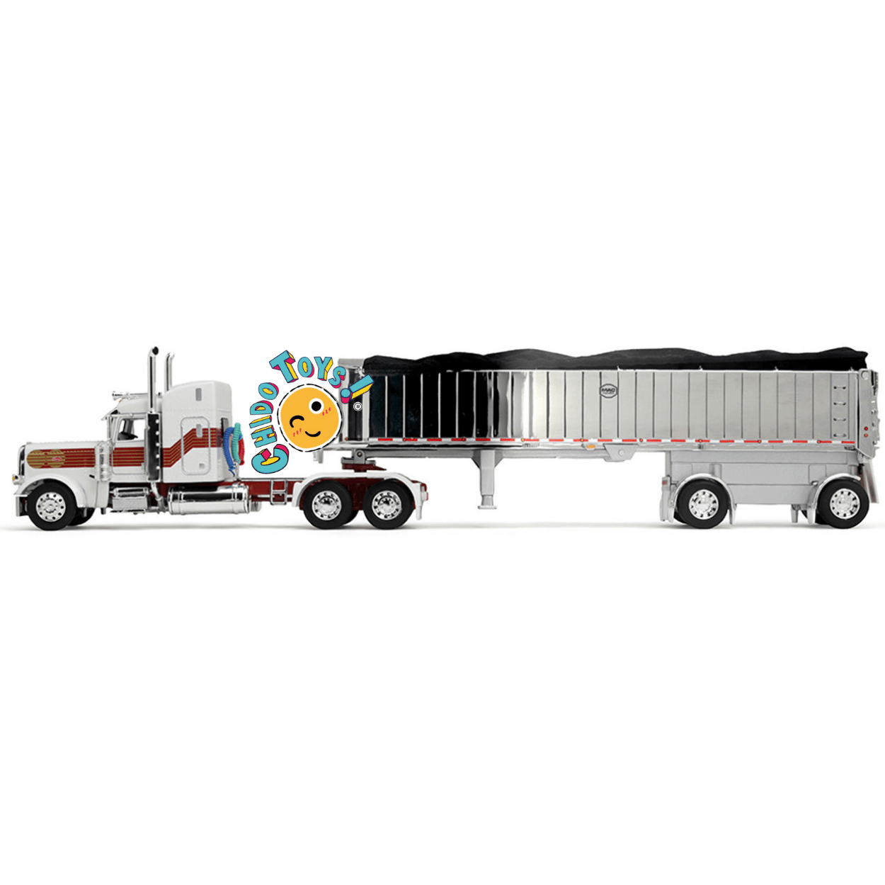 Peterbilt 379 con tolva MAC Trailer a escala 1:64 DCP – Réplica de colección detallada - Chido Toys