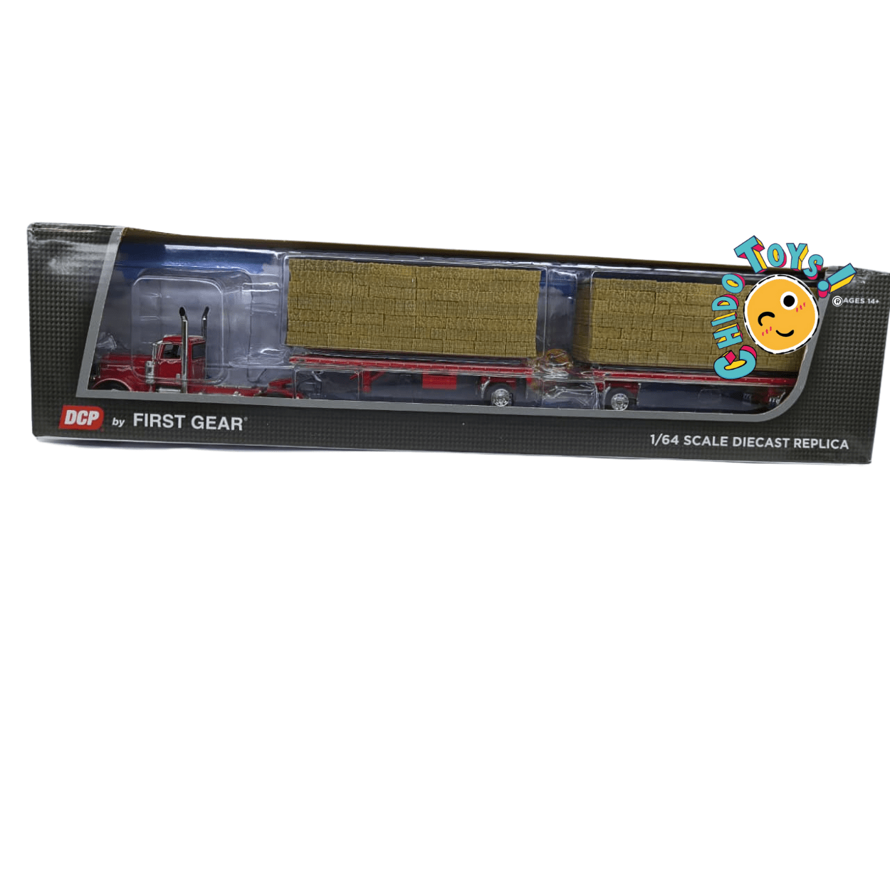 Peterbilt 389 con remolque de pacas de heno a escala 1:64 DCP – Réplica metálica con cofre abatible - Chido Toys