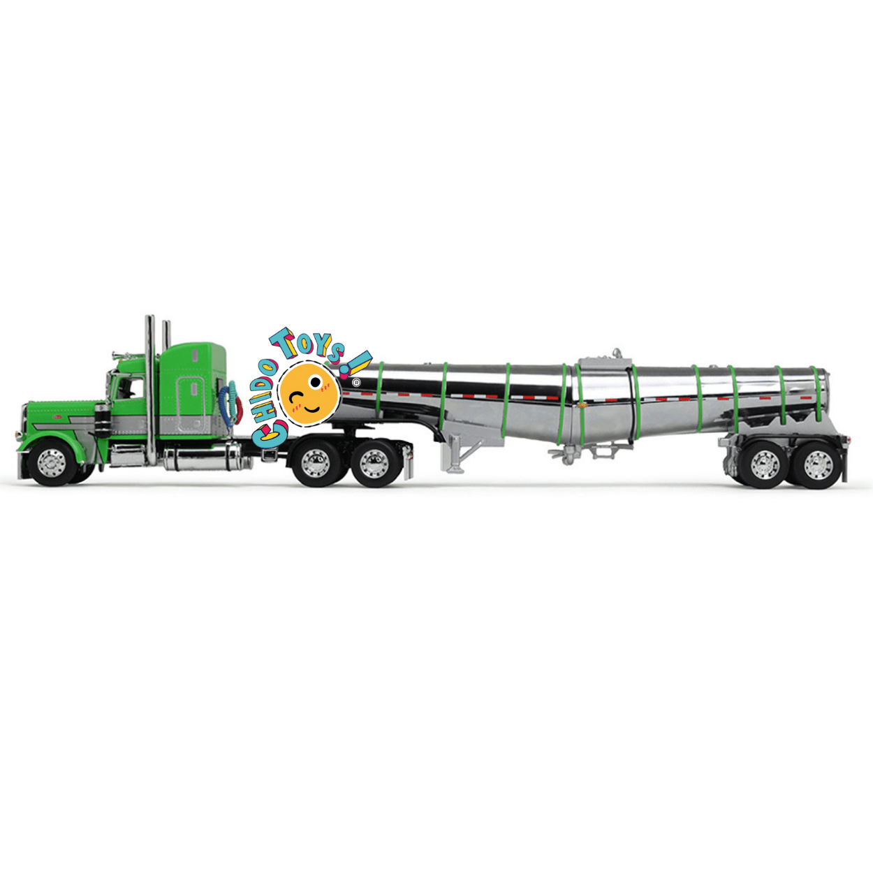 Peterbilt 389 w/84" con remolque tanque Polar a escala 1:64 – Réplica metálica con cofre abatible - Chido Toys