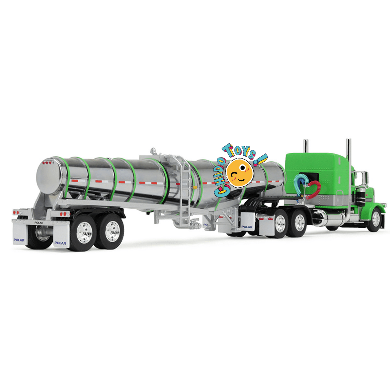 Peterbilt 389 w/84" con remolque tanque Polar a escala 1:64 – Réplica metálica con cofre abatible - Chido Toys