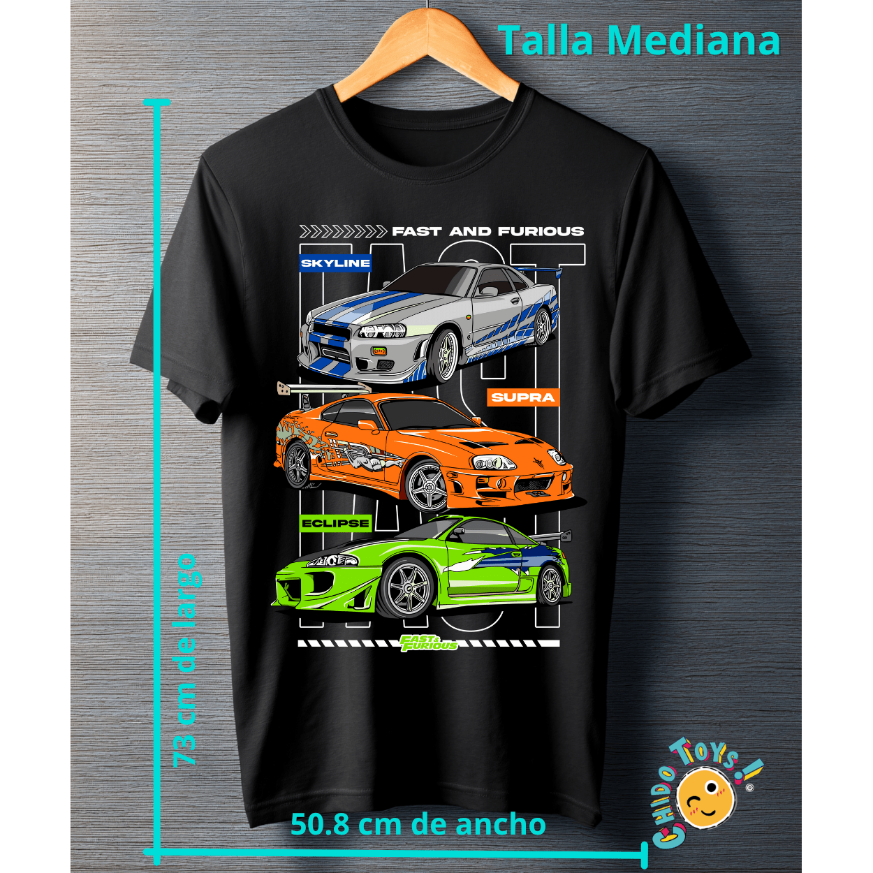 Playera Fast & Furious Negra – Skyline / Supra / Eclipse - Chido Toys