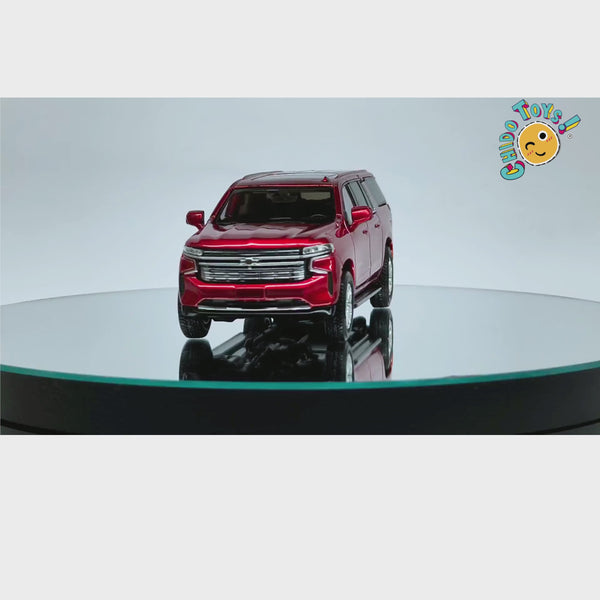 Chevrolet Suburban escala 1:64 rojo metálico diecast detallado