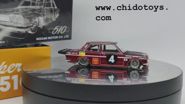 Auto a escala marca Kaido House & Mini GT, Modelo Datsun 510 Pro Street JPN V1