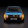 Hot Wheels RLC Volkswagen Golf MK1 GTI Gulf 1:64 azul cromo, con Real Riders blancos, capelo y cofre abatible.