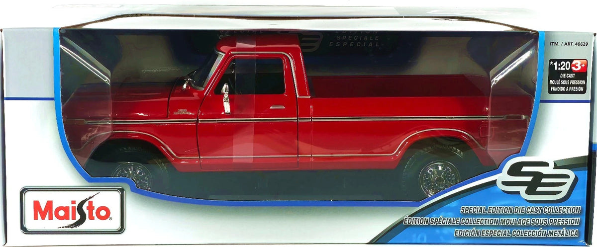 Maisto 1979 Ford F-150 Custom Special Edition 1:20 roja con apertura de cofre y puerta