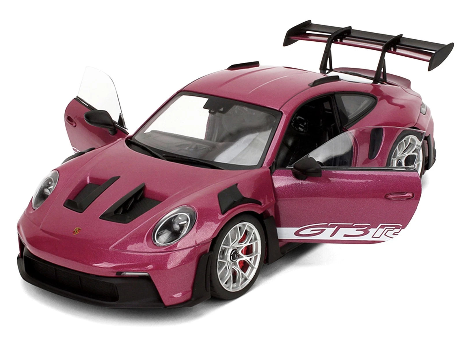 Jada Toys Porsche 911 GT3 RS Pink Slips 1:18 Metallic Cabernet con puertas abatibles