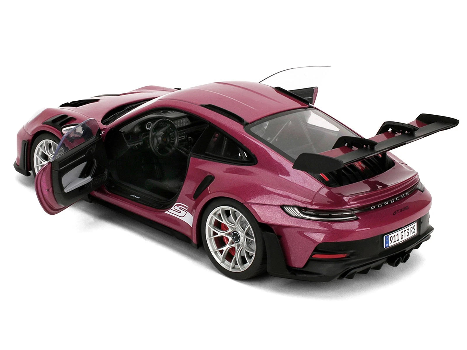 Jada Toys Porsche 911 GT3 RS Pink Slips 1:18 Metallic Cabernet con puertas abatibles