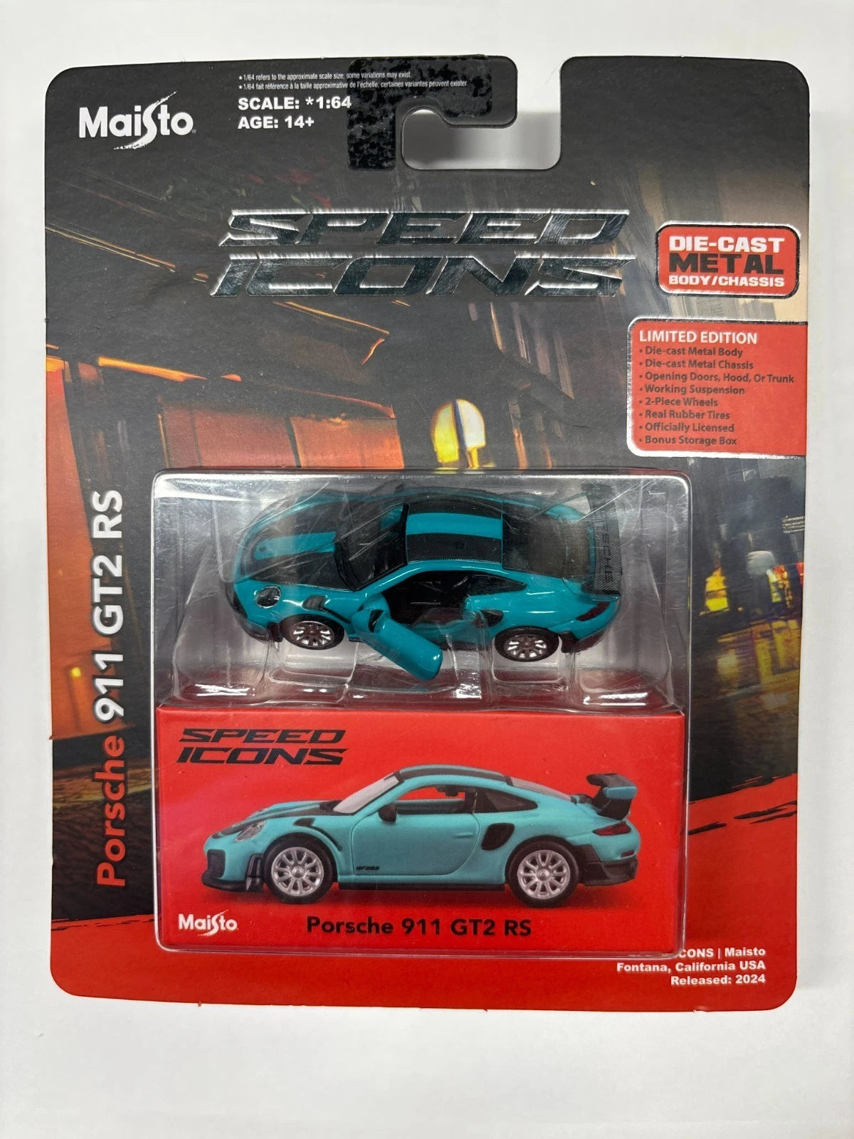 Maisto Porsche 911 GT2 RS Speed Icons 1:64 azul turquesa