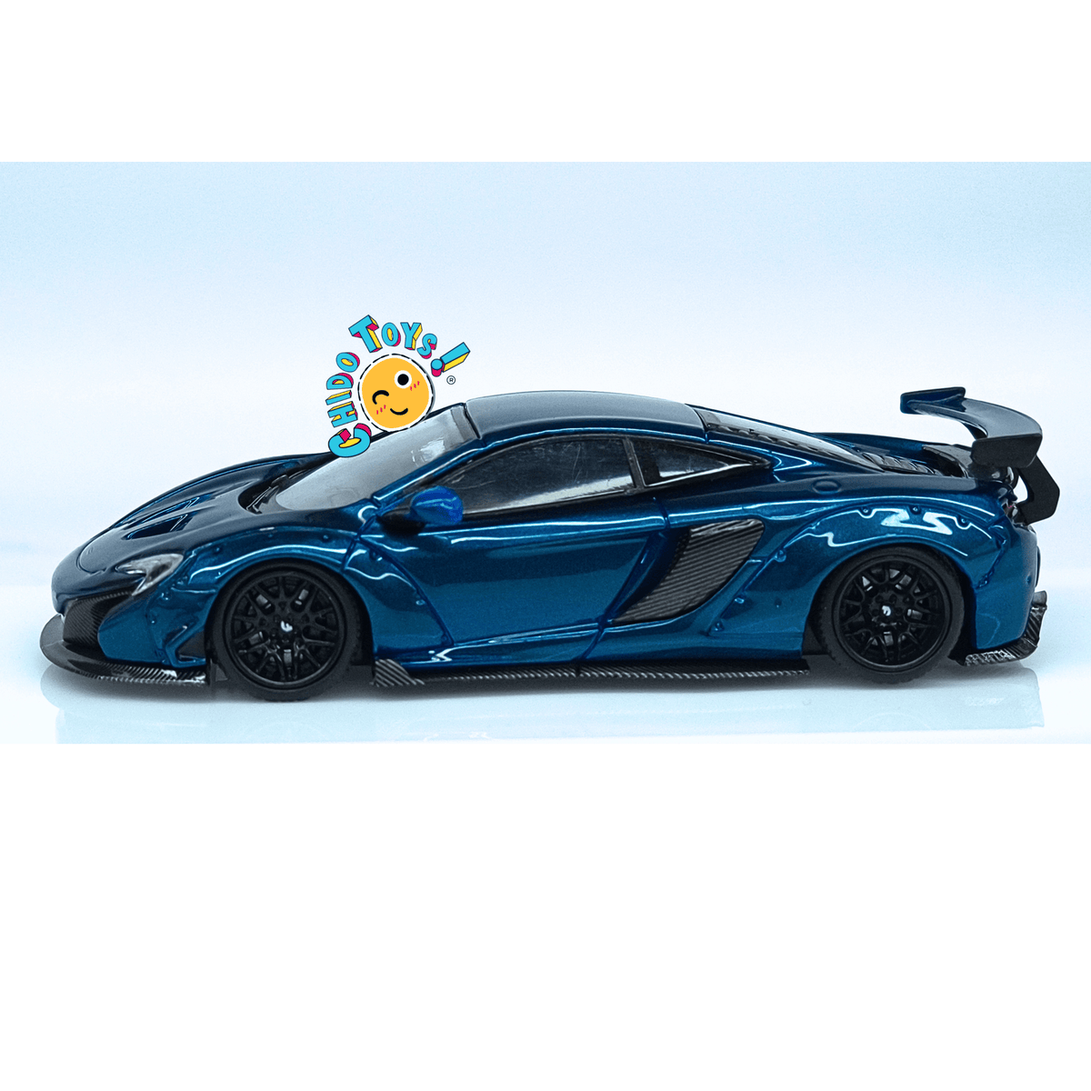 Star Model McLaren 650S Liberty Walk oficial 1:64 azul metálico con llantas adicionales - Chido Toys