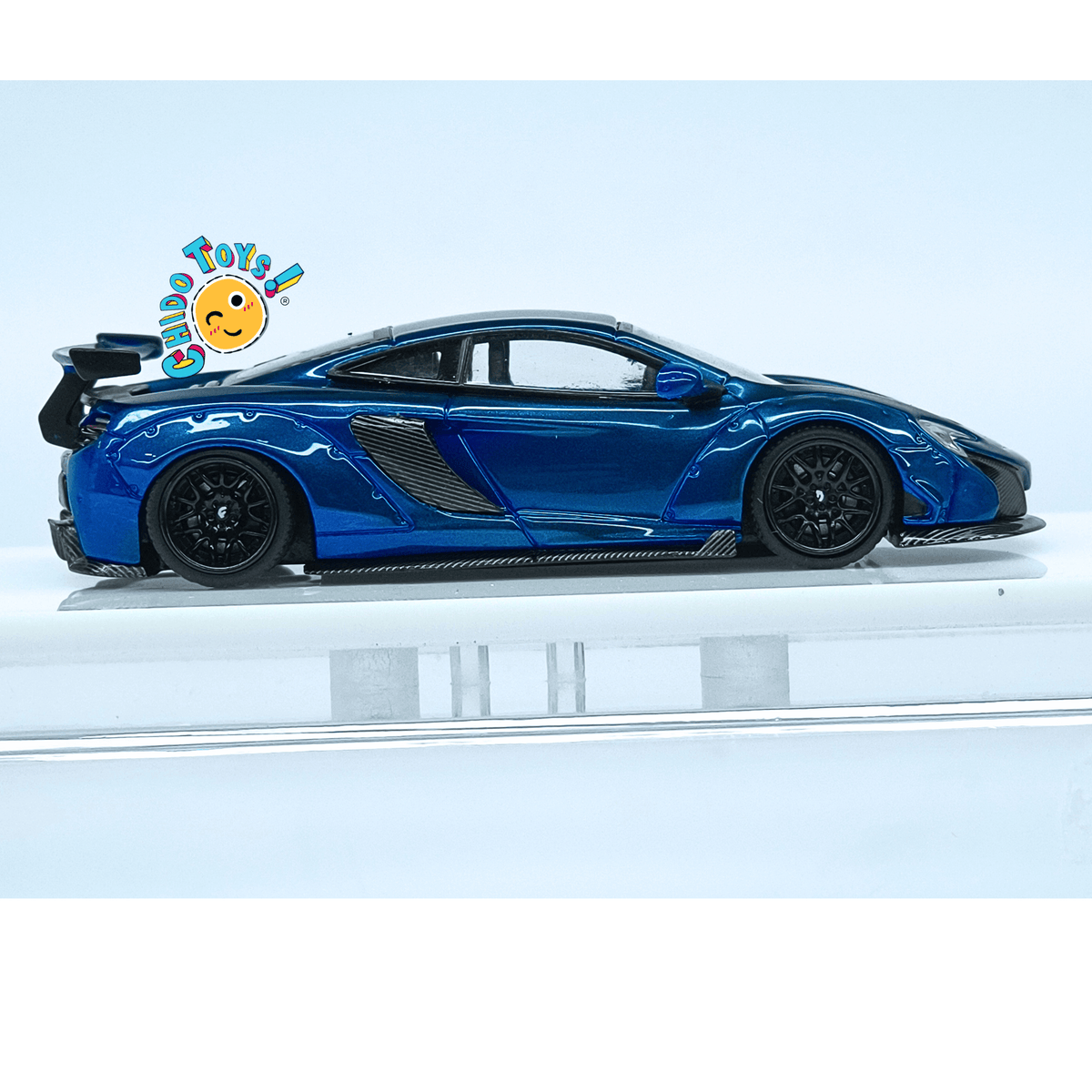 Star Model McLaren 650S Liberty Walk oficial 1:64 azul metálico con llantas adicionales - Chido Toys