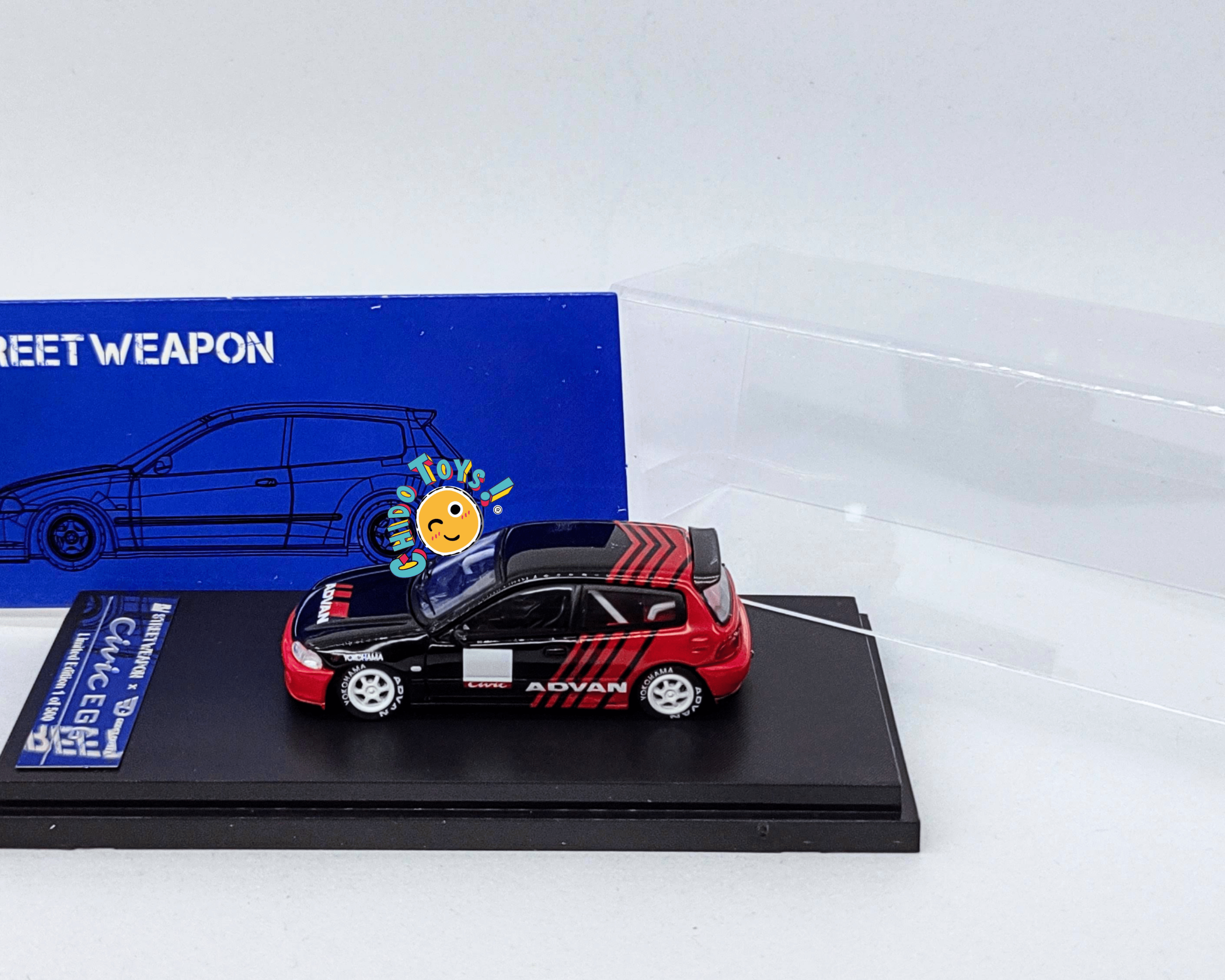 Street Warrior Honda Civic EG6 1:64 Advan negro rojo racing - Chido Toys