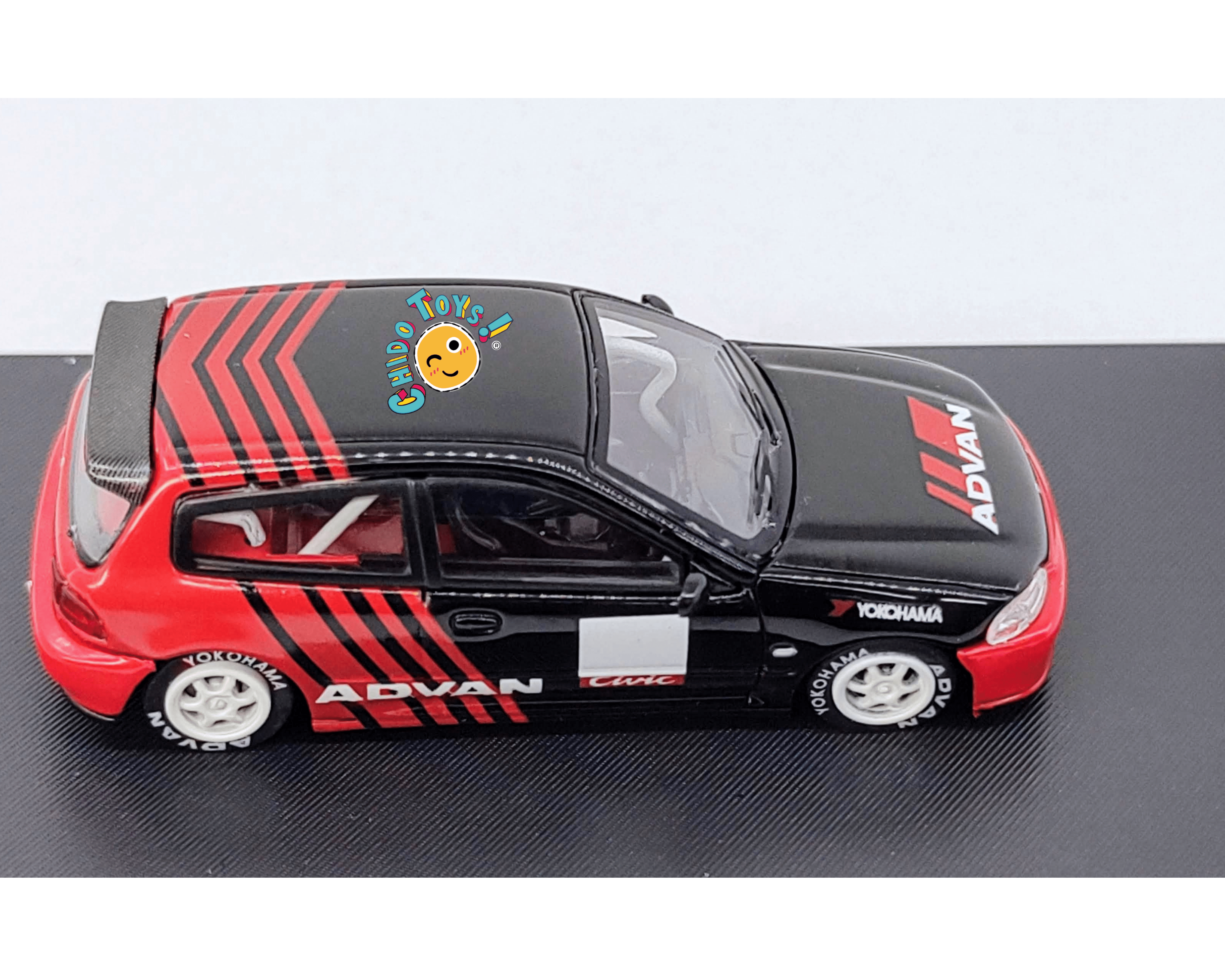Street Warrior Honda Civic EG6 1:64 Advan negro rojo racing - Chido Toys