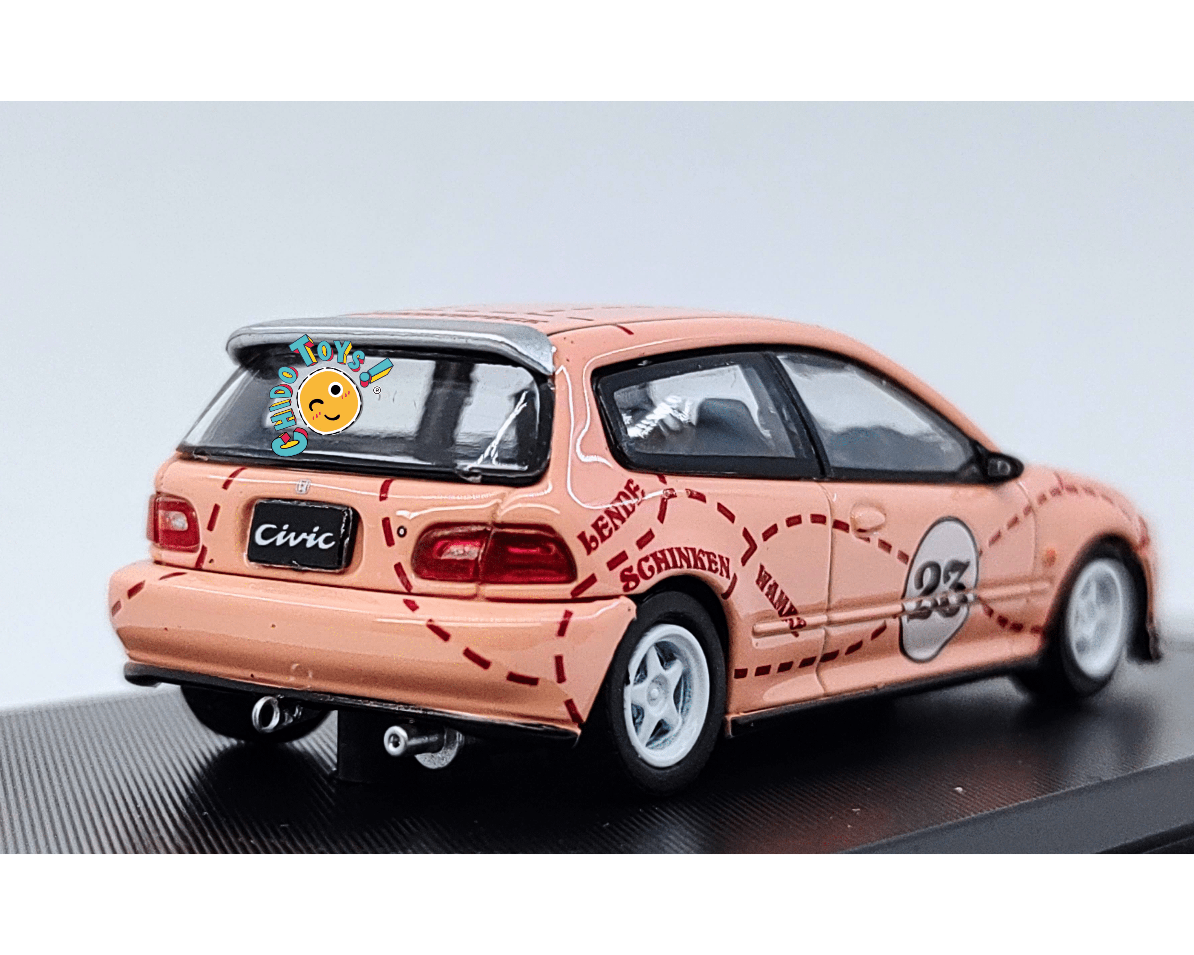Street Warrior Honda Civic EG6 1:64 salmón racing con capelo - Chido Toys