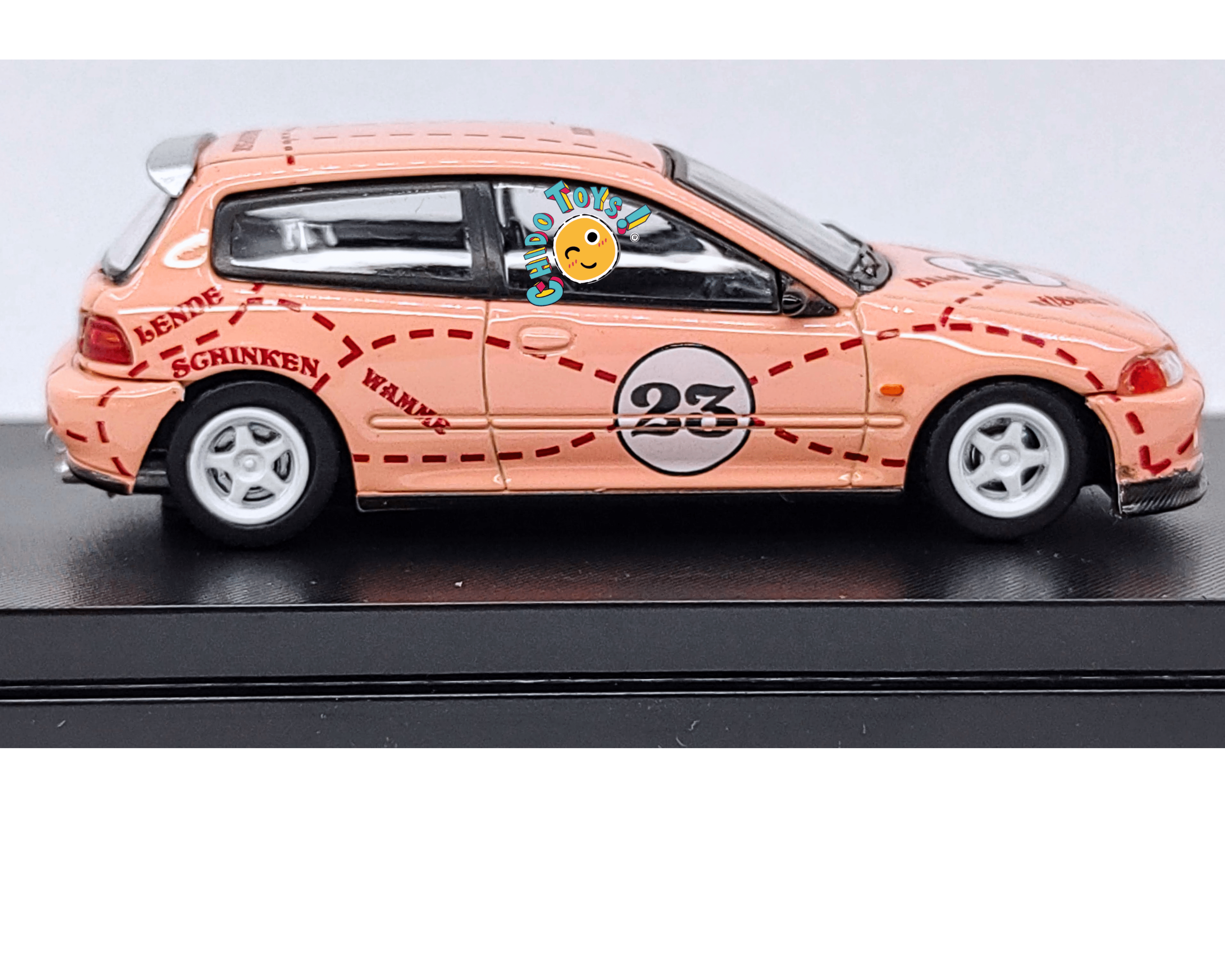 Street Warrior Honda Civic EG6 1:64 salmón racing con capelo - Chido Toys