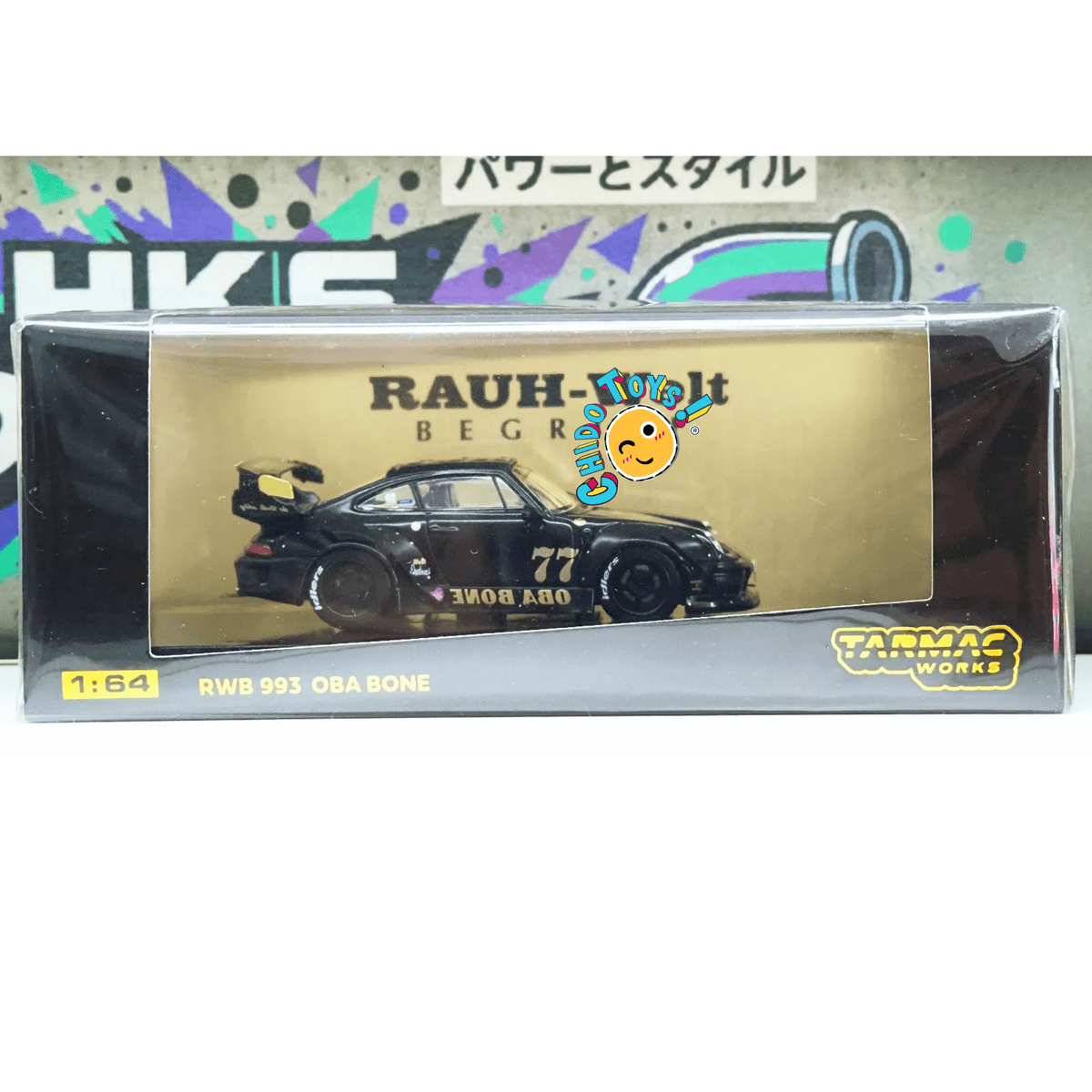 Tarmac Works RWB Porsche 993 OBA BONE 1:64 negro #77 - Chido Toys
