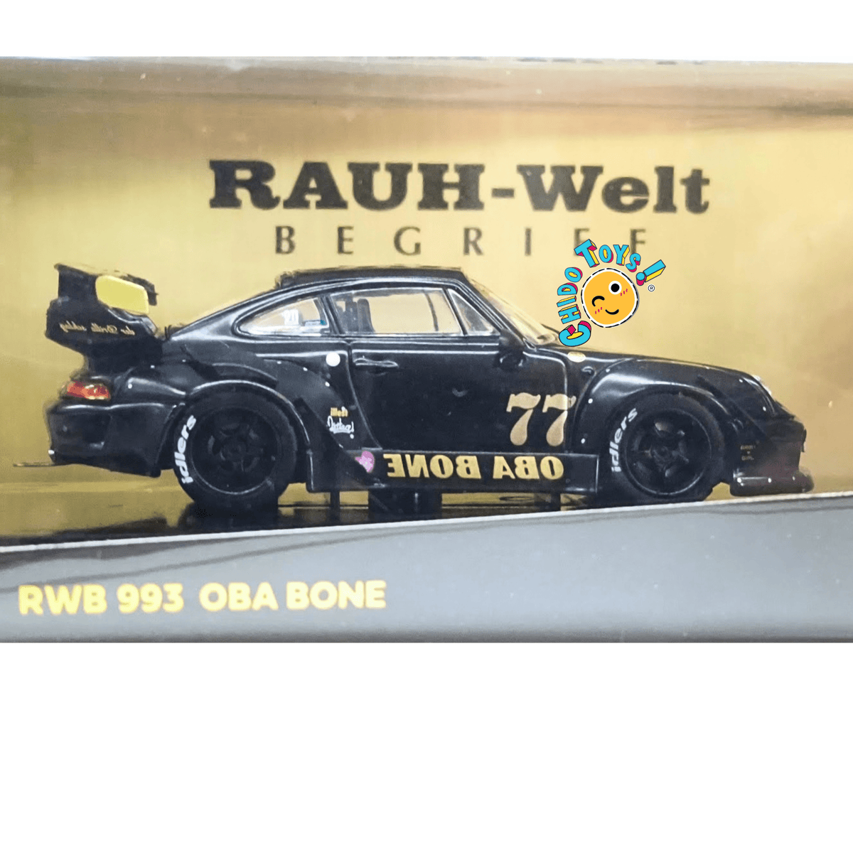 Tarmac Works RWB Porsche 993 OBA BONE 1:64 negro #77 - Chido Toys