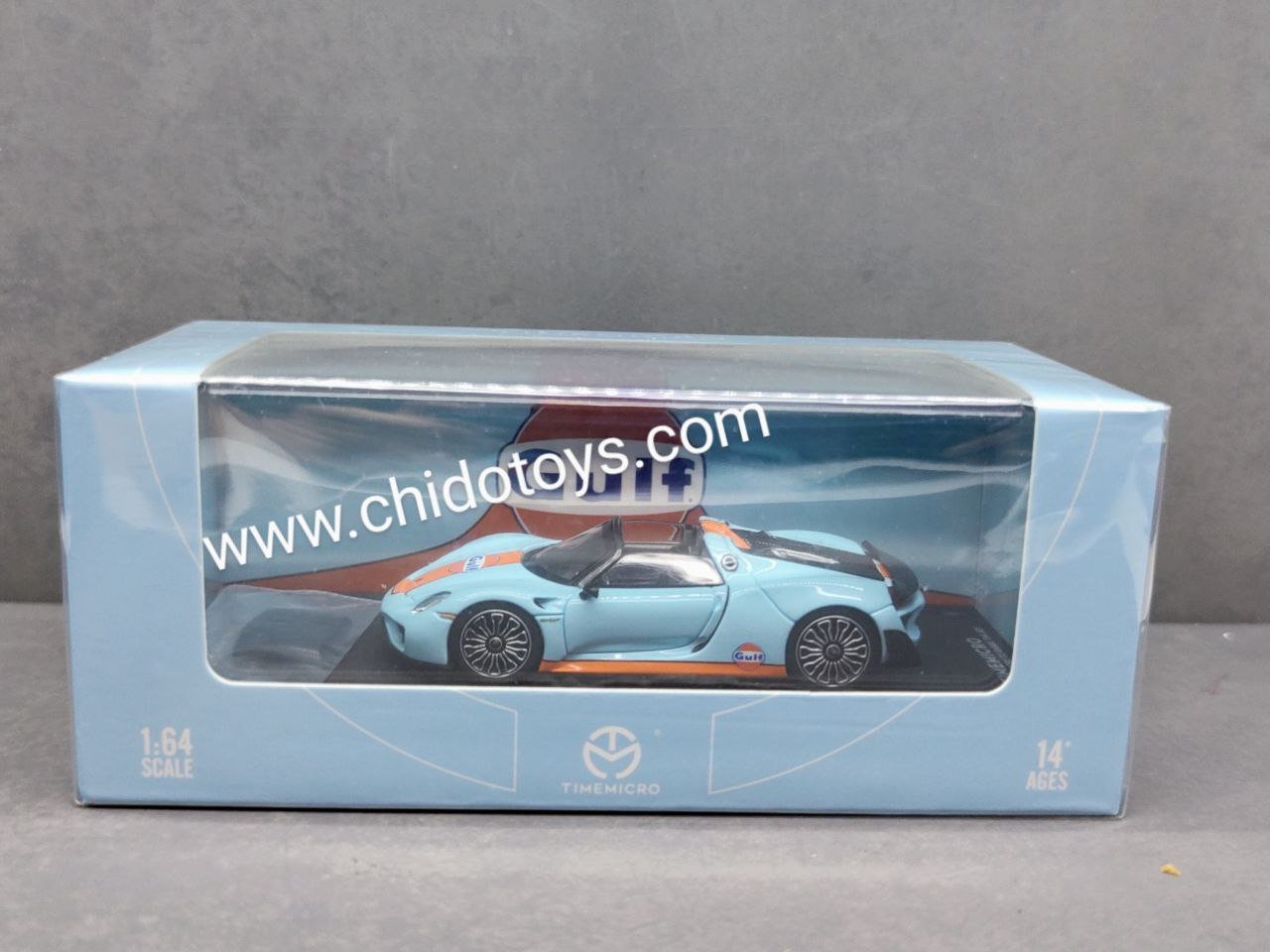 Time Micro Porsche 918 Spyder Gulf 1:64 con capelo y figurilla - Chido Toys