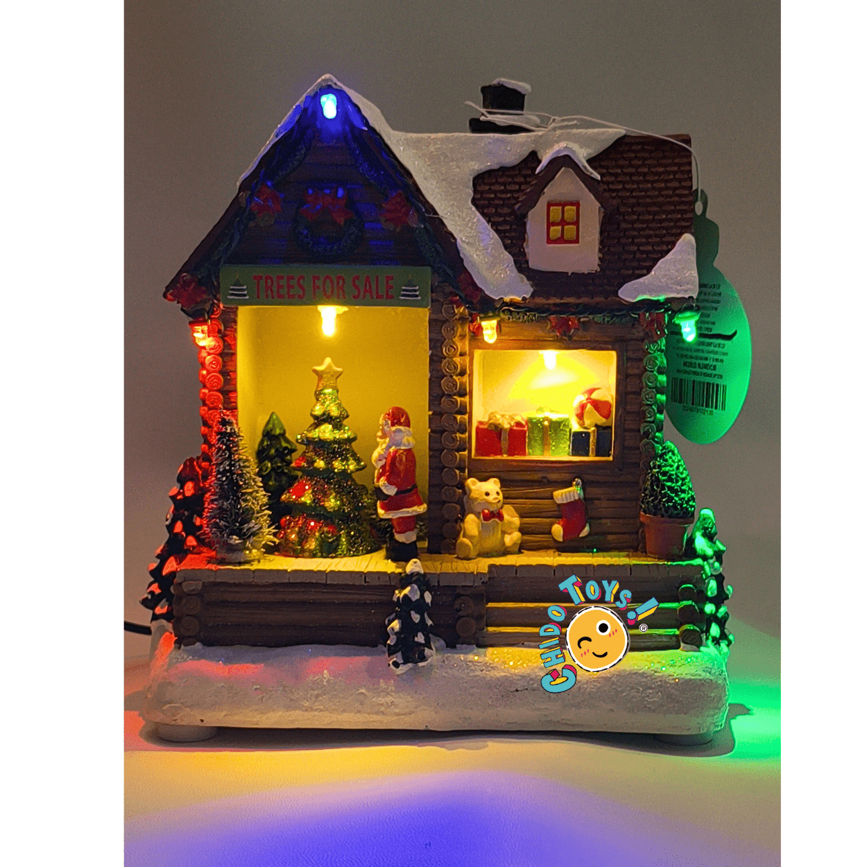 Villa Navideña con Luz y Música – “Tienda de Regalos de Santa” (árbol giratorio, USB) - Chido Toys