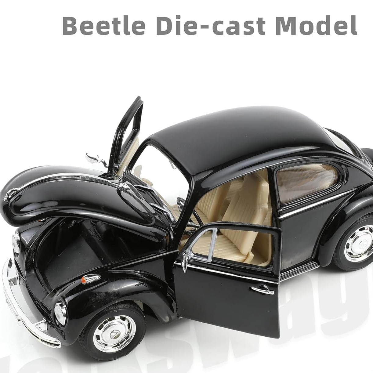 Volkswagen Beetle clásico 1:24 negro con apertura de puertas y cofre - Chido Toys