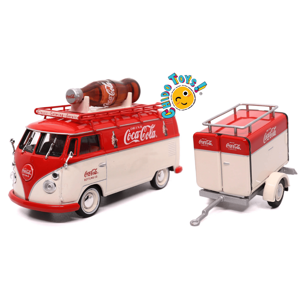 Volkswagen T1 Kombi 1960 Coca - Cola con Remolque – Escala 1:43 Diecast - Chido Toys